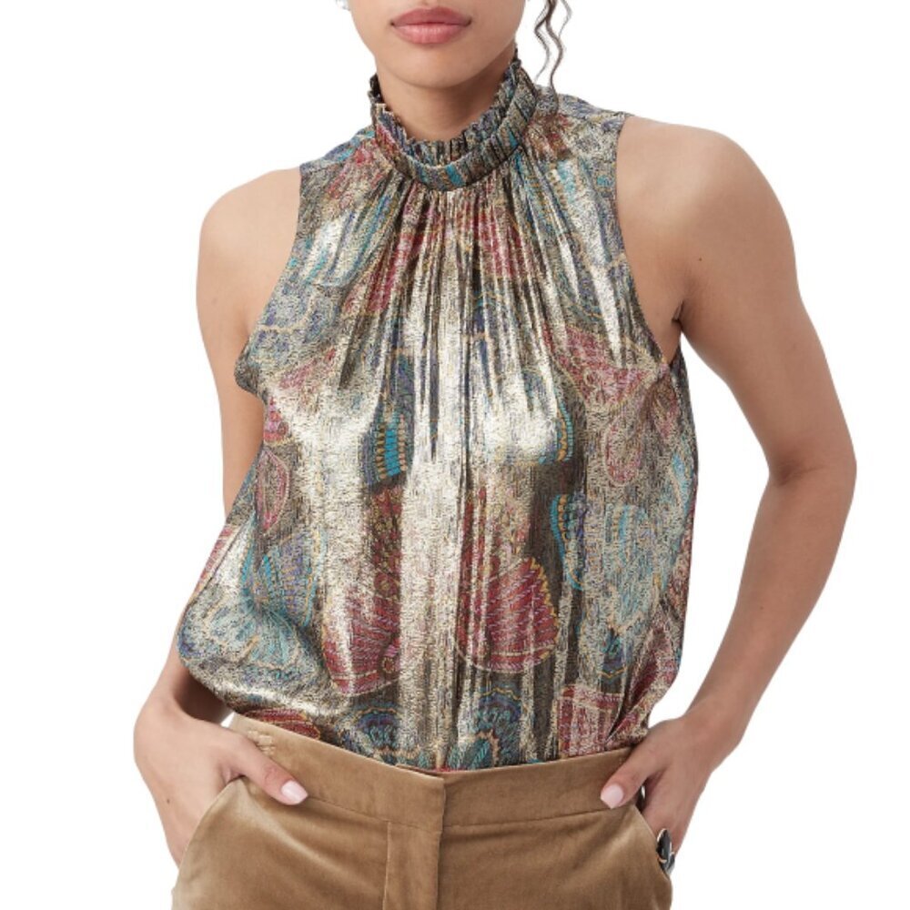 Trina Turk 'Rissa' Silk-Blend Sleeveless Metallic Butterfly Top, Multicolor